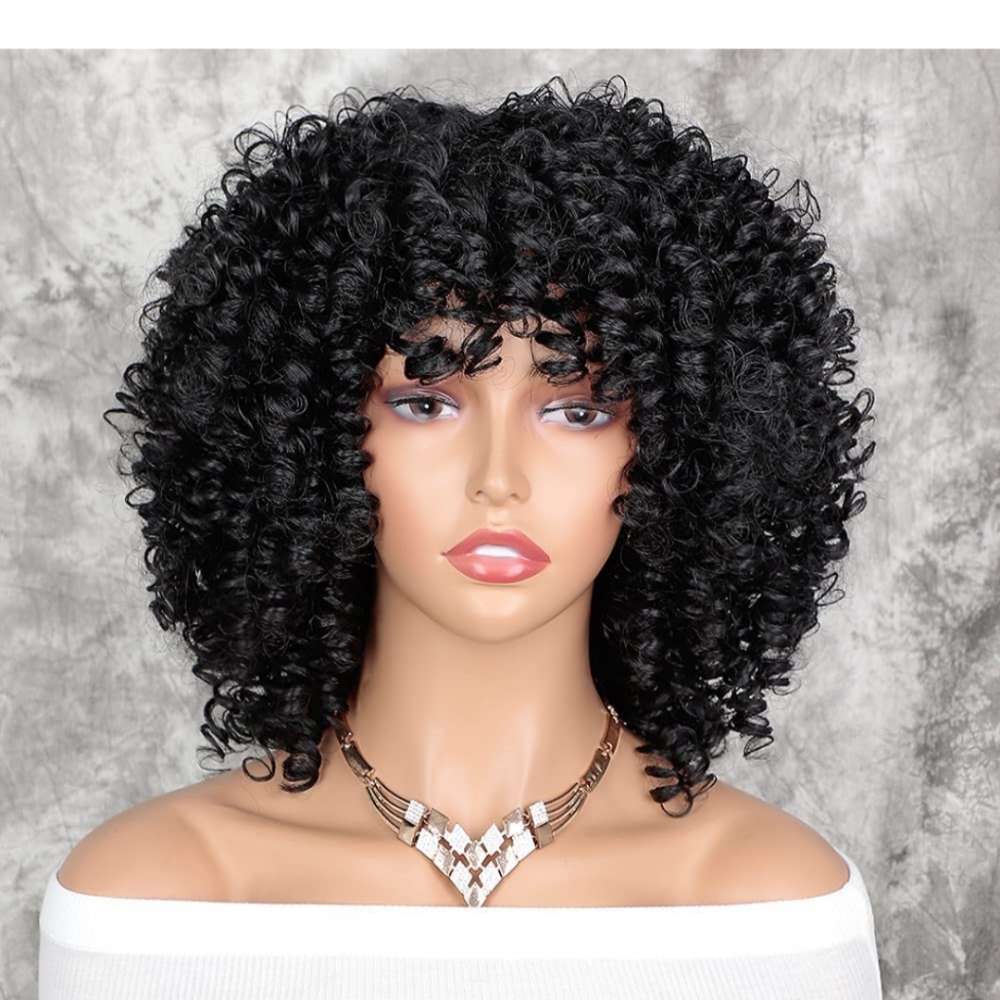 AISI HAIR Curly Afro Wig with Bang